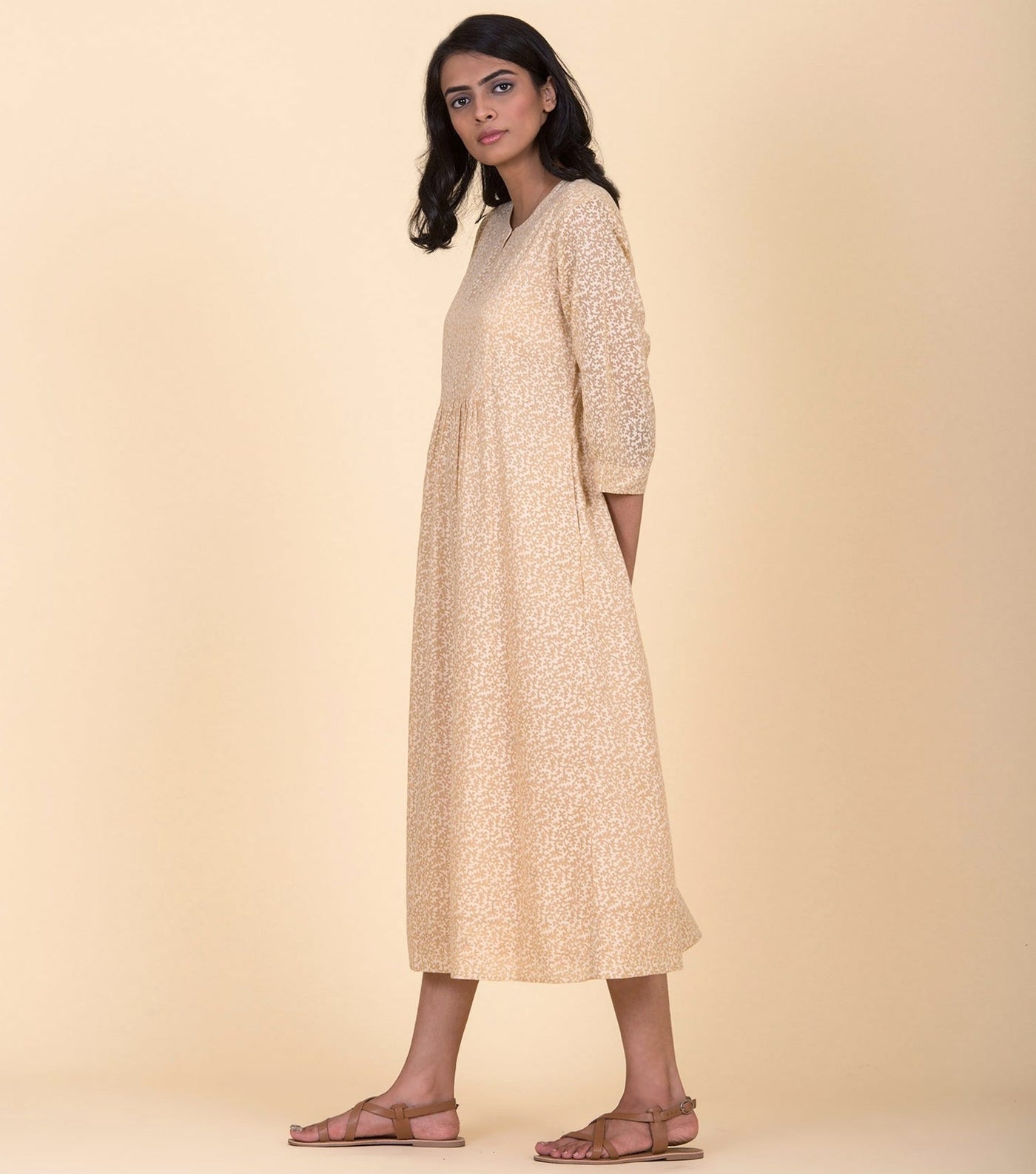 Beige floral cotton Dress