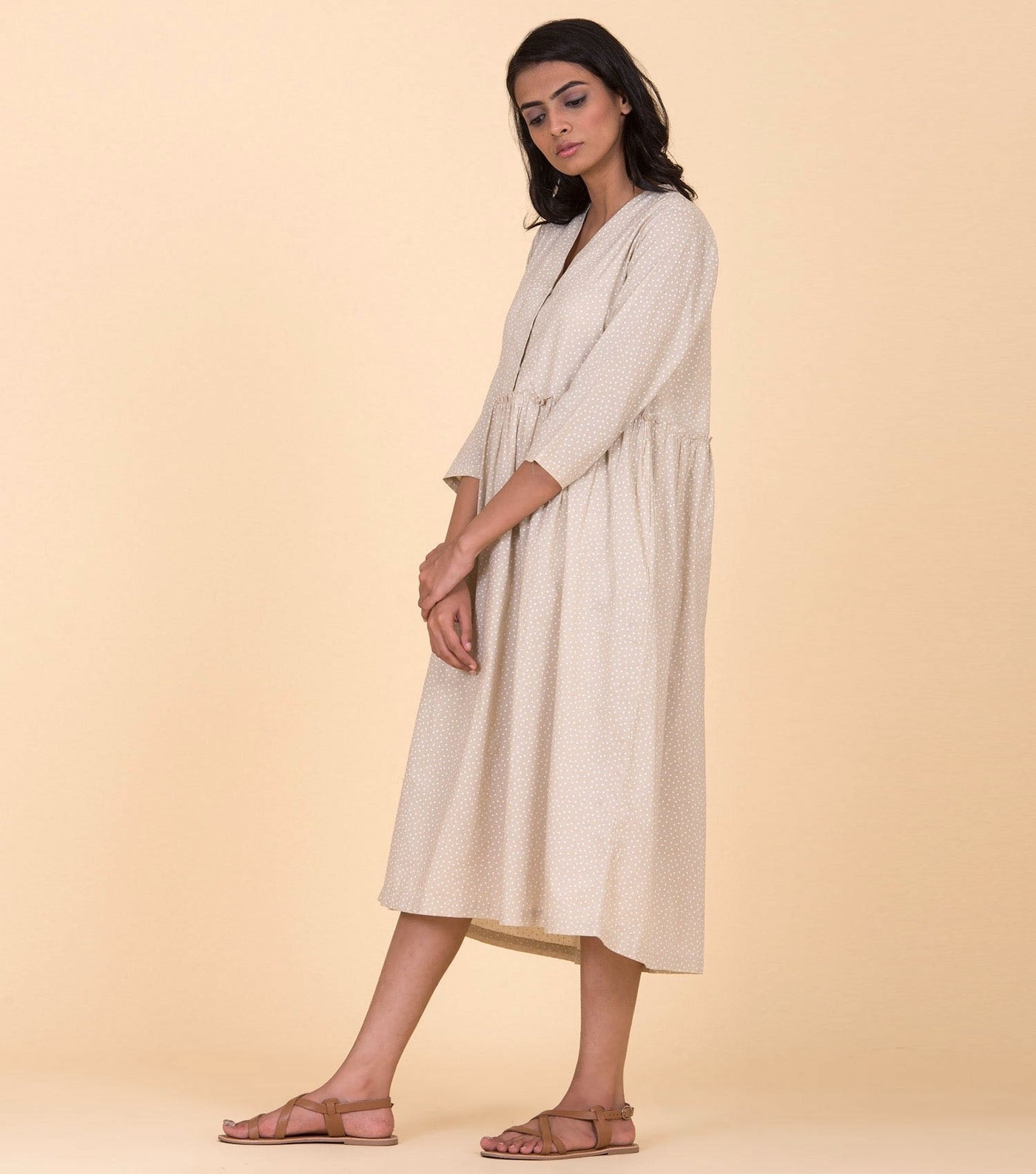 Beige printed cotton dress