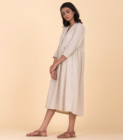 Beige printed cotton dress