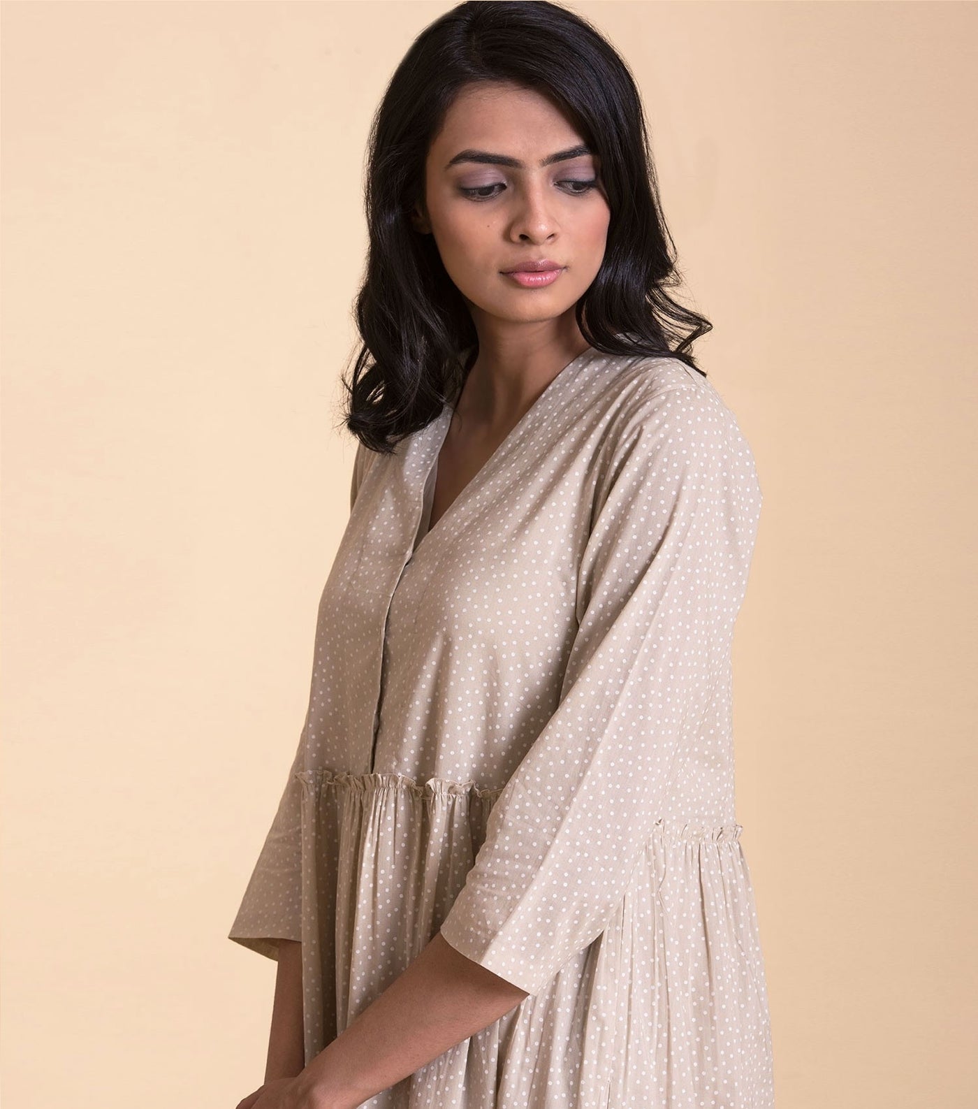Beige printed cotton dress