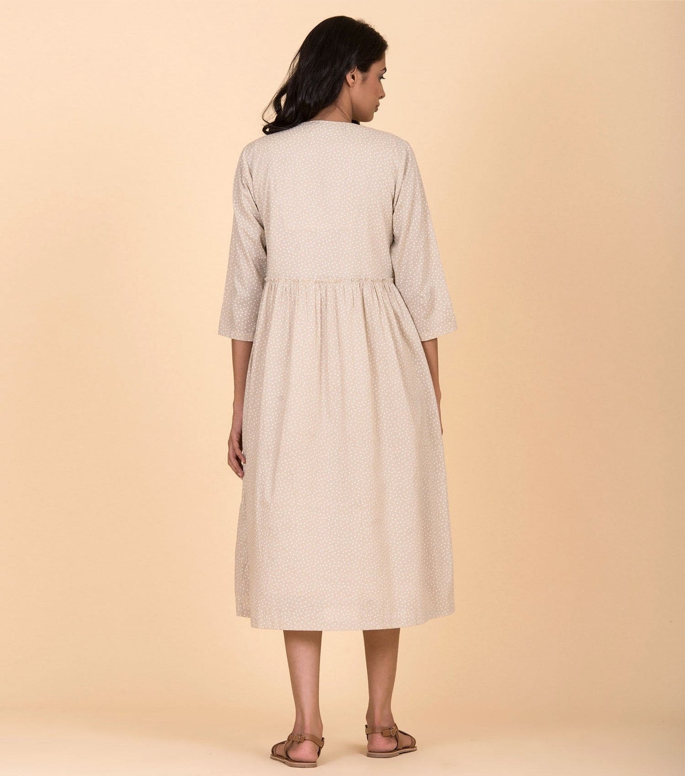 Beige printed cotton dress