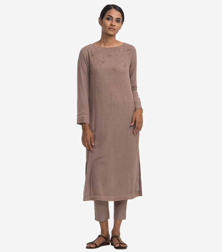 Beige Georgette embellished kurta set