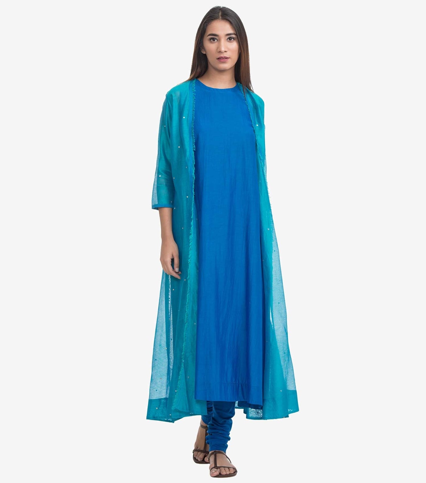 Blue cotton silk cape set