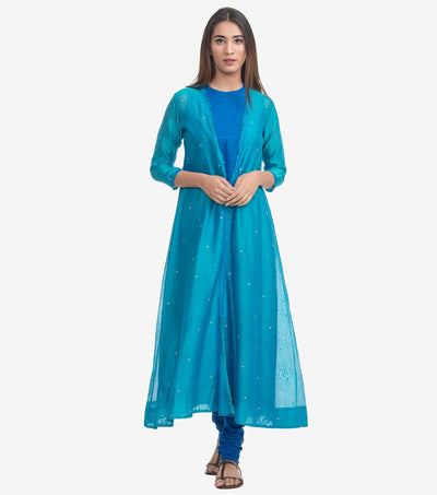 Blue cotton silk cape set