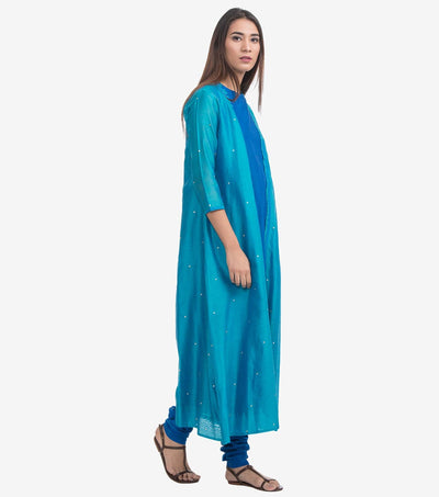 Blue cotton silk cape set