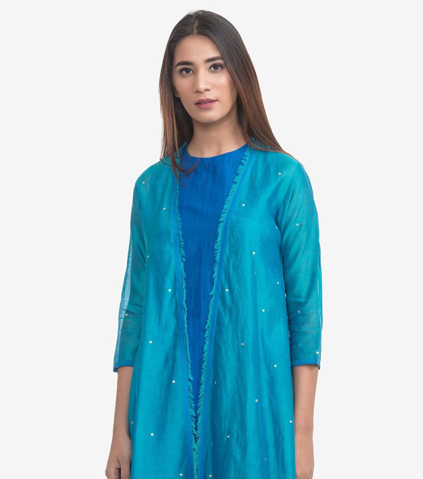 Blue cotton silk cape set