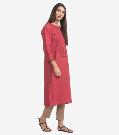 Red cotton applique suit set