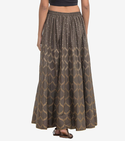 Beige silk embroidered skirt