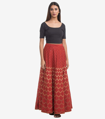 Red silk embroidered skirt