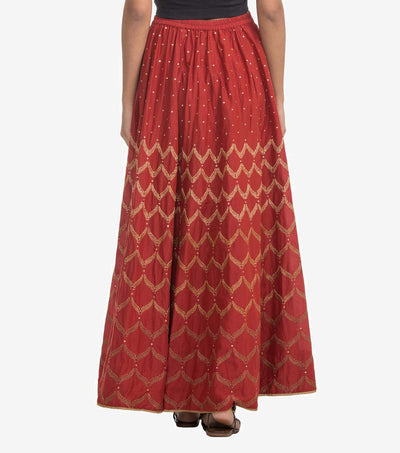 Red silk embroidered skirt