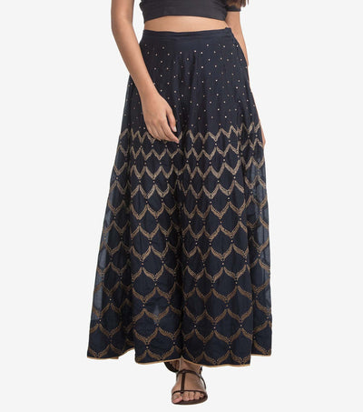 Black Embroidered Silk Skirt