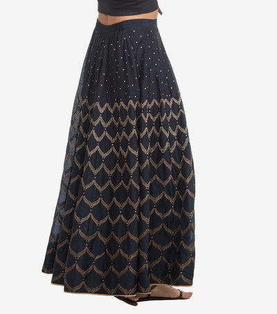 Black Embroidered Silk Skirt