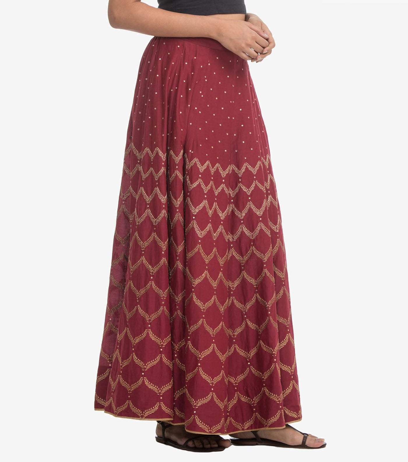 Maroon Embroidered Silk Skirt