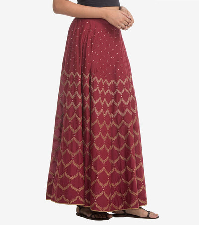 Maroon Embroidered Silk Skirt