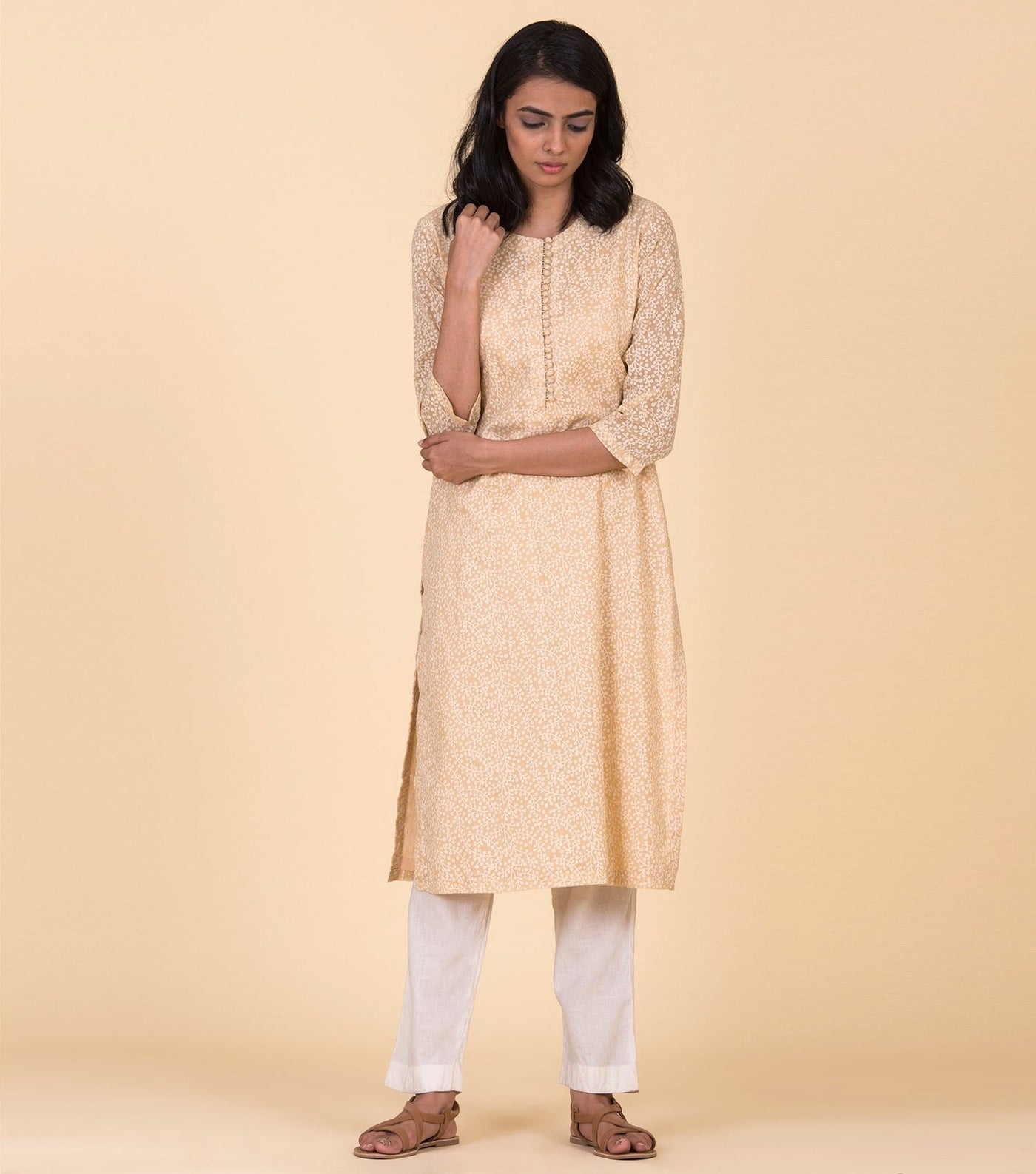 Beige floral printed kurta