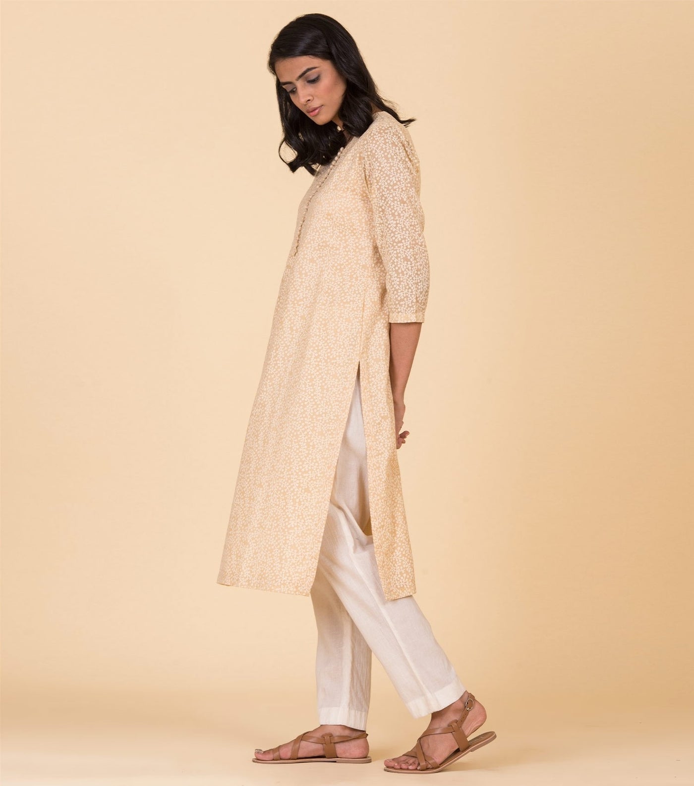 Beige floral printed kurta