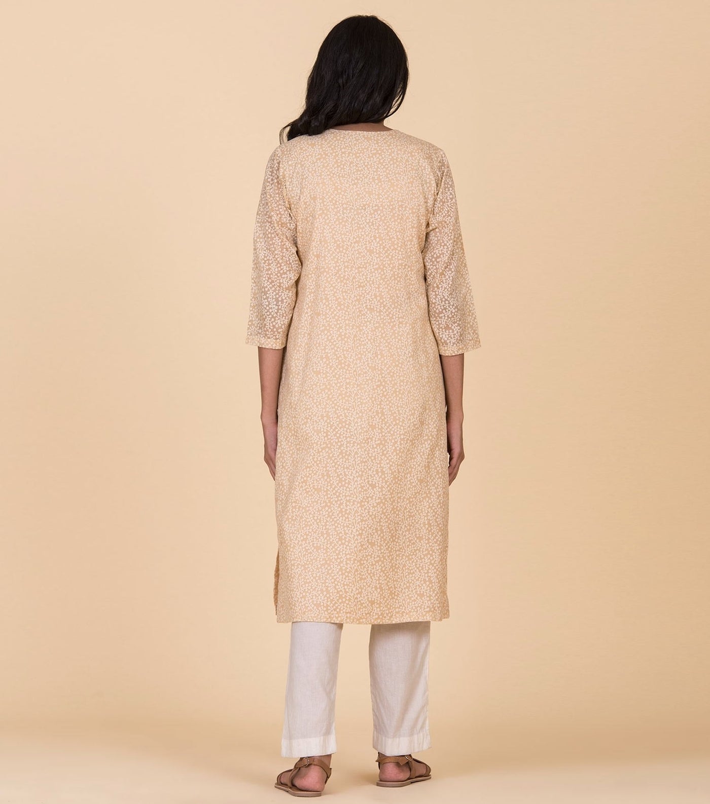 Beige floral printed kurta