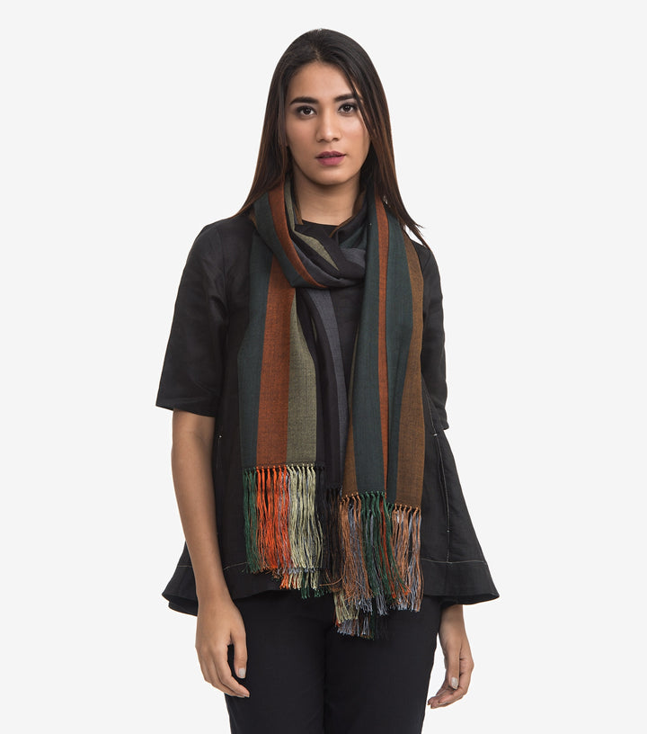 Multi-Coloured Striped Woven Woollen Stole