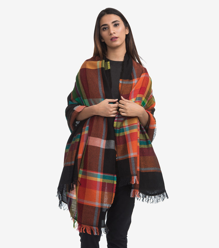 Multi-Coloured Chequered Woven Woollen Stole