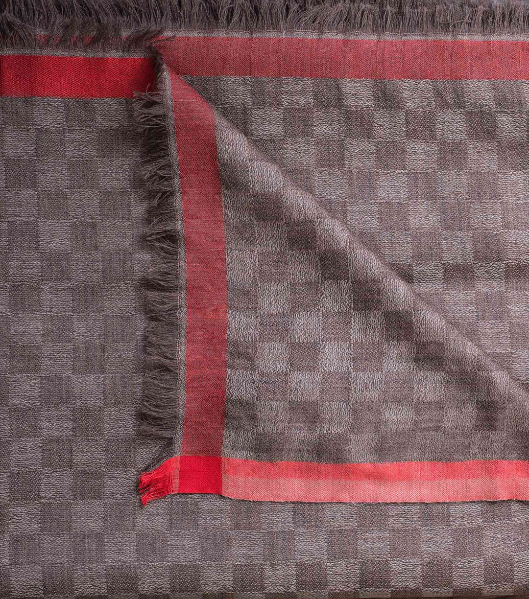 Bright Red & Brown Chequerboard Woven Woollen Stole