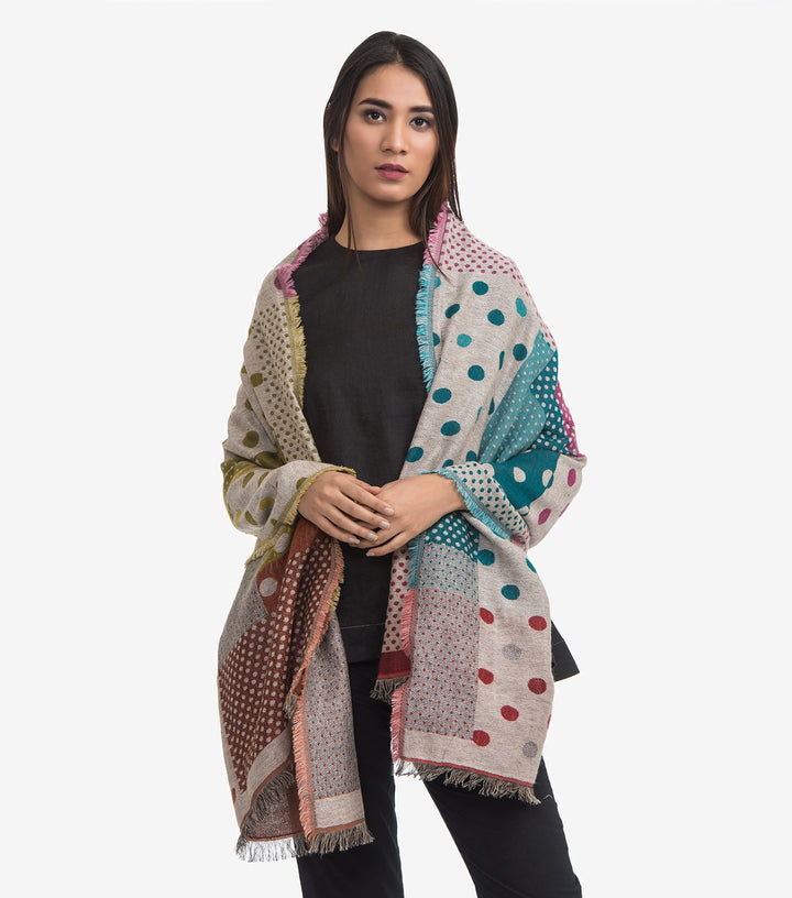 Multi-Coloured Woven Polka Woollen Stole