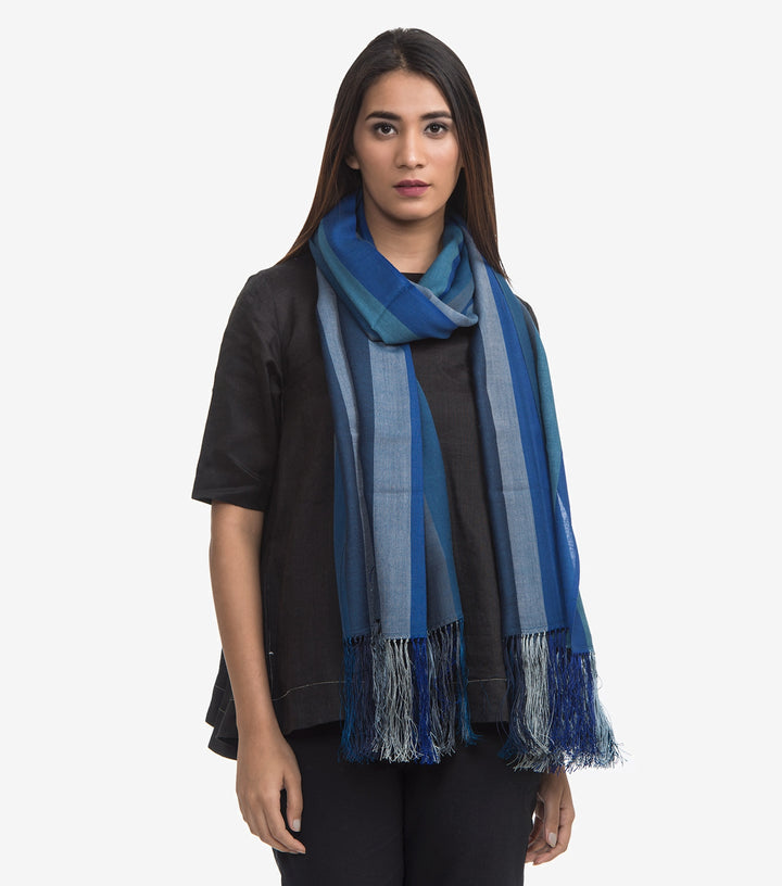 Blue & Grey Striped Woven Woollen Stole