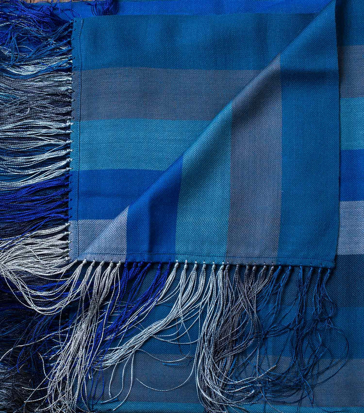 Blue & Grey Striped Woven Woollen Stole