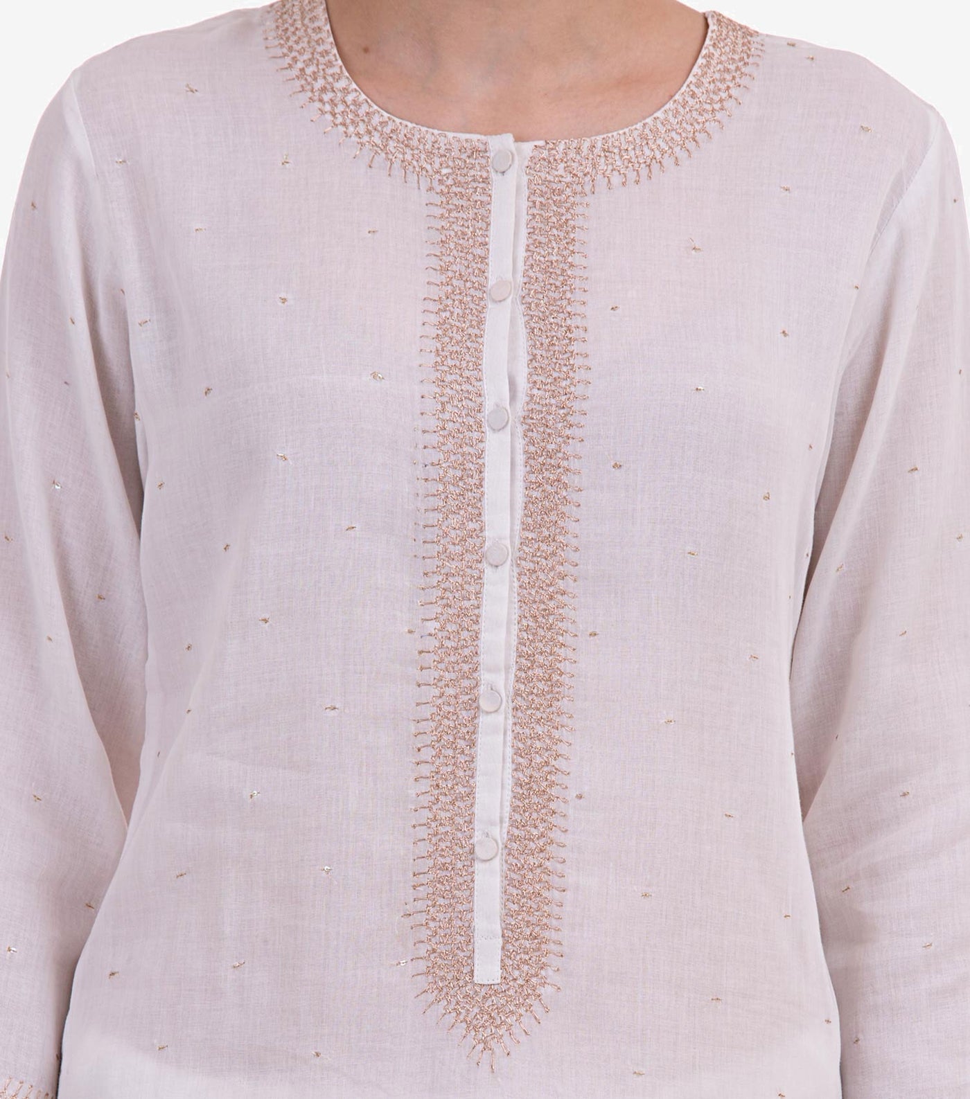 White cotton zari embroidered kurta