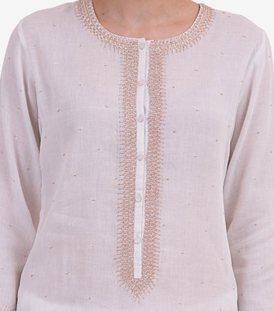 White cotton zari embroidered kurta