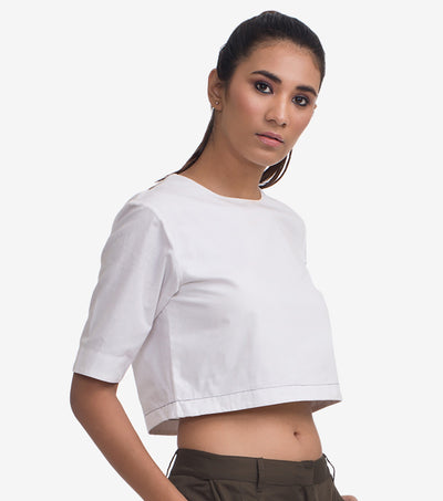 White Cotton Poplin Crop Top