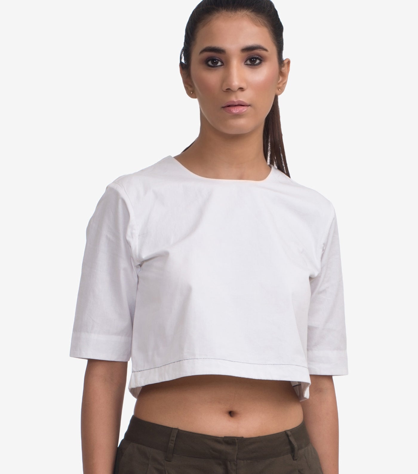 White Cotton Poplin Crop Top