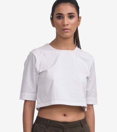 White Cotton Poplin Crop Top