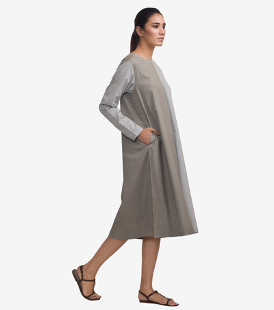 Grey Color-Blocked A-line Cotton dress