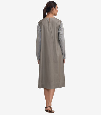 Grey Color-Blocked A-line Cotton dress