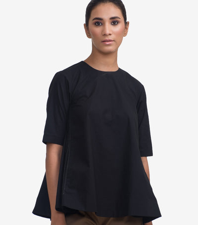 Black Flared Cotton Top