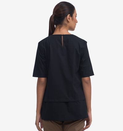 Black Cotton Poplin Top