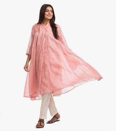 Pink Cotton Embroidered Choga