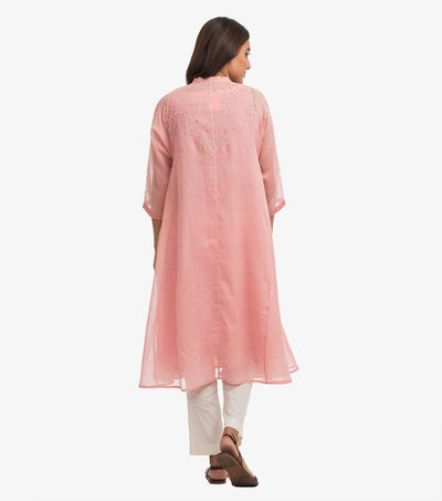 Pink Cotton Embroidered Choga