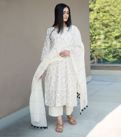 Ivory Embroidered Chanderi Kurta & Palazzo Pants Set