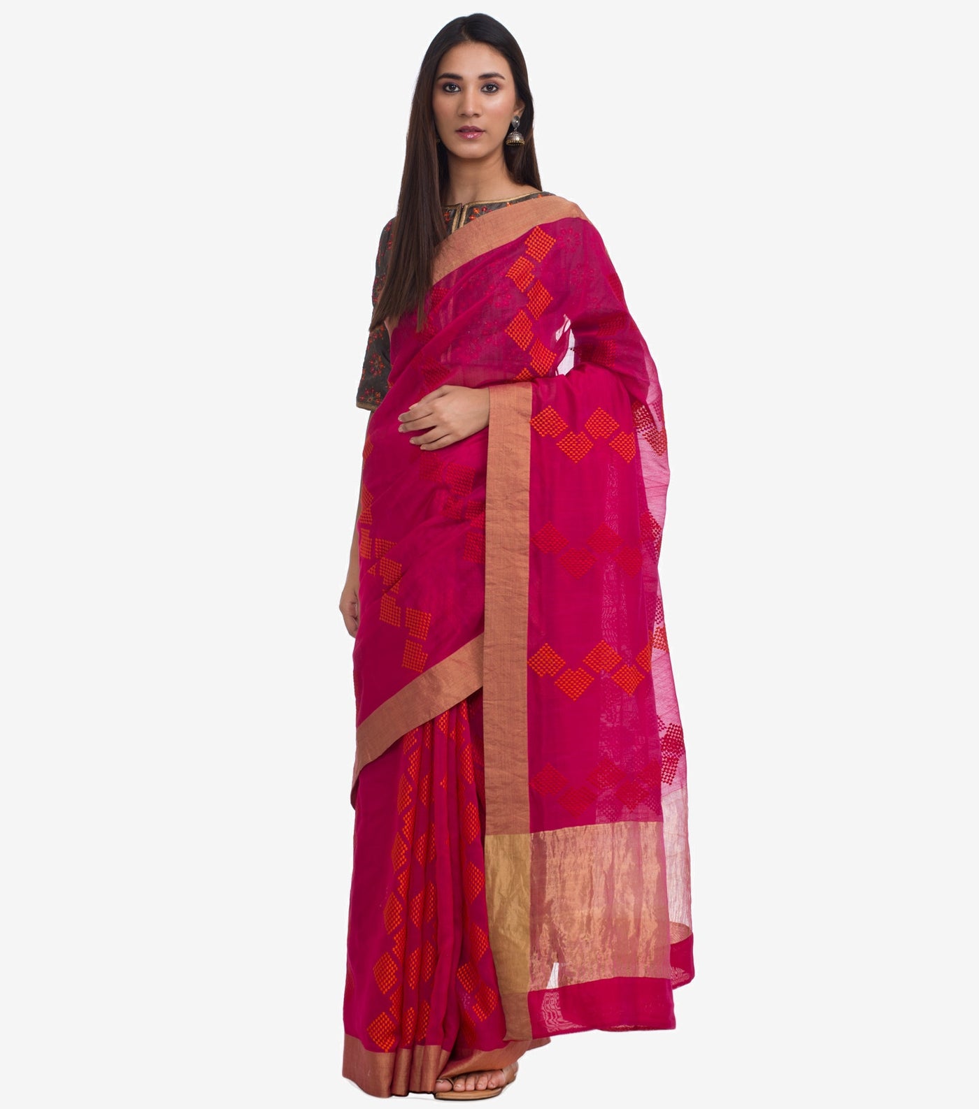 Pink Embroidered Chanderi Saree