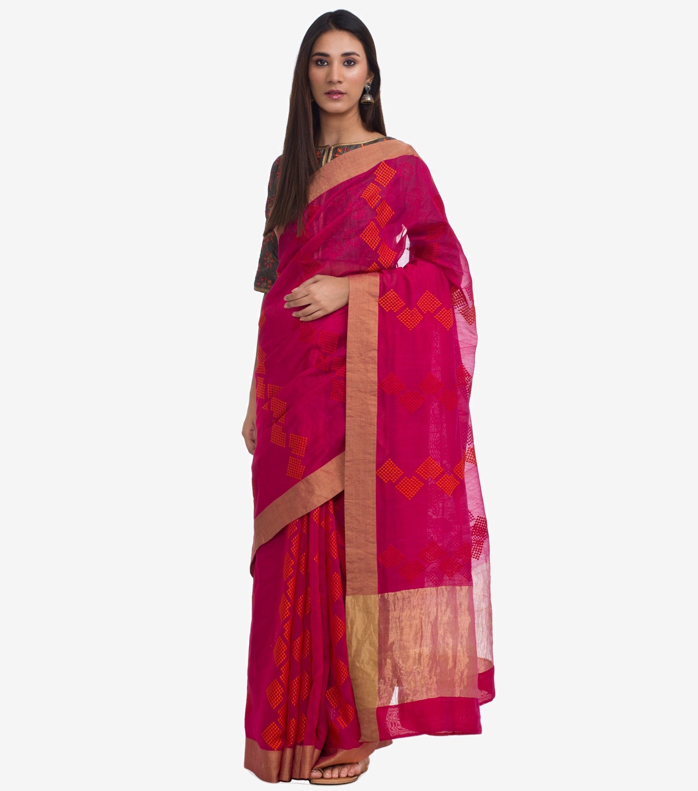 Pink Embroidered Chanderi Sari