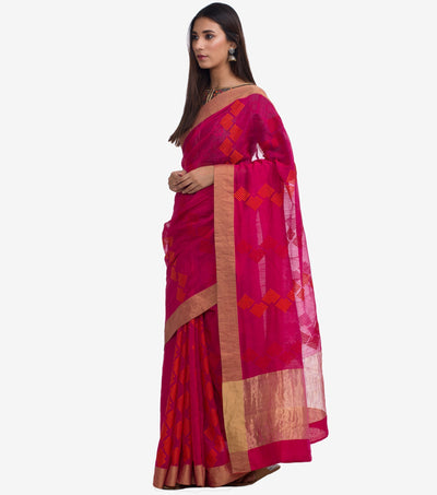 Pink Embroidered Chanderi Saree