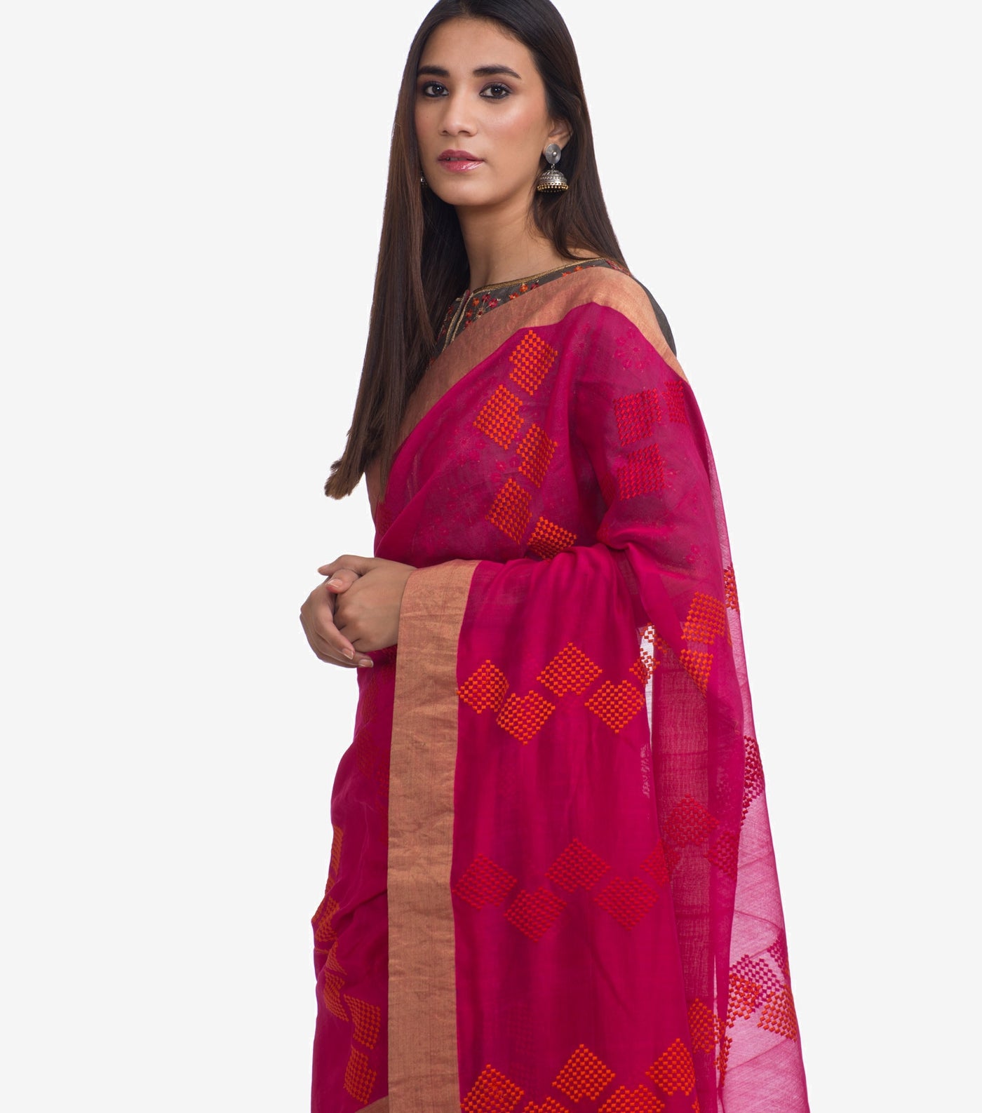 Pink Embroidered Chanderi Sari