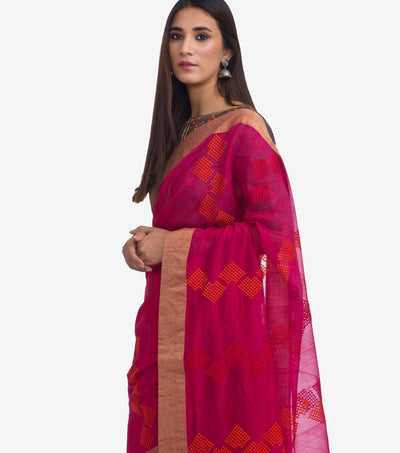 Pink Embroidered Chanderi Saree