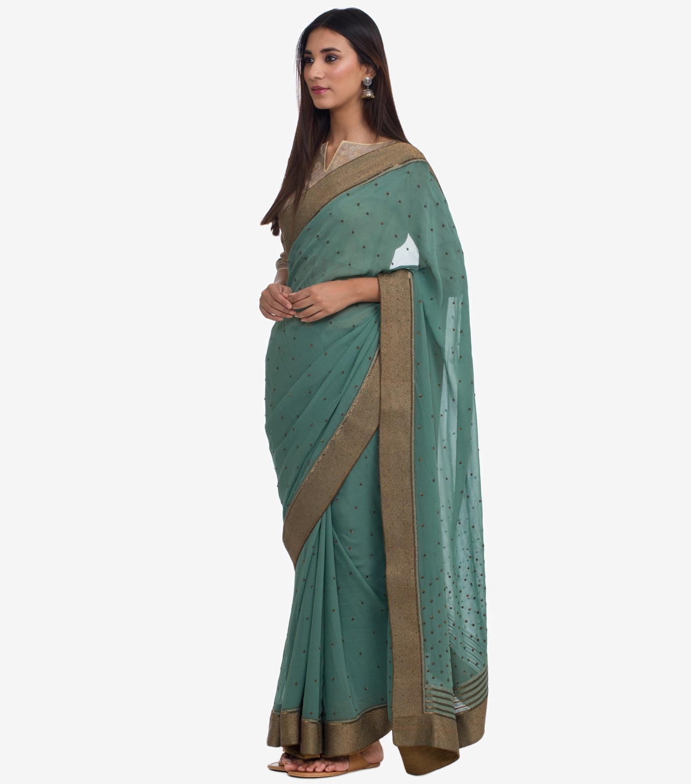 Teal Green Georgette Embroidered Saree