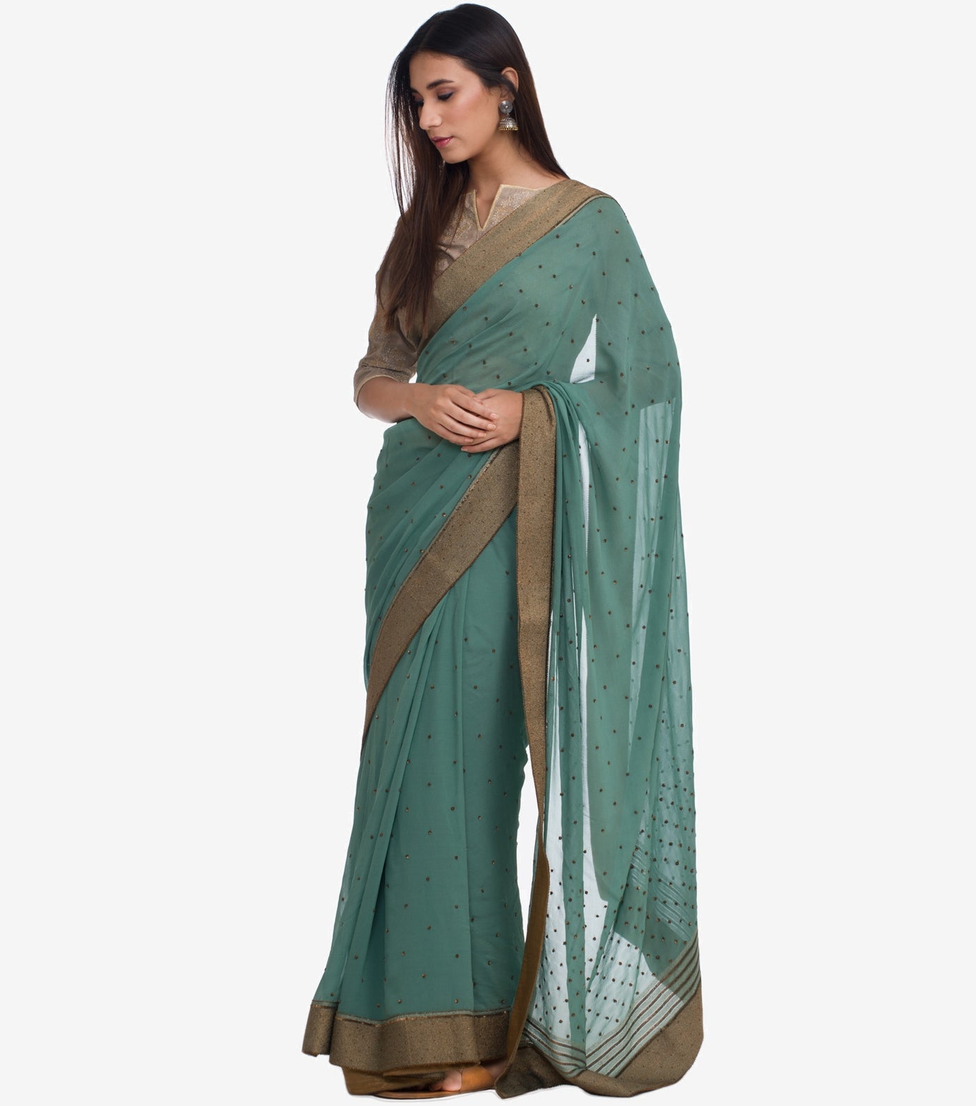 Teal Green Georgette Embroidered Saree