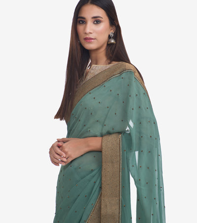 Teal Green Georgette Embroidered Saree