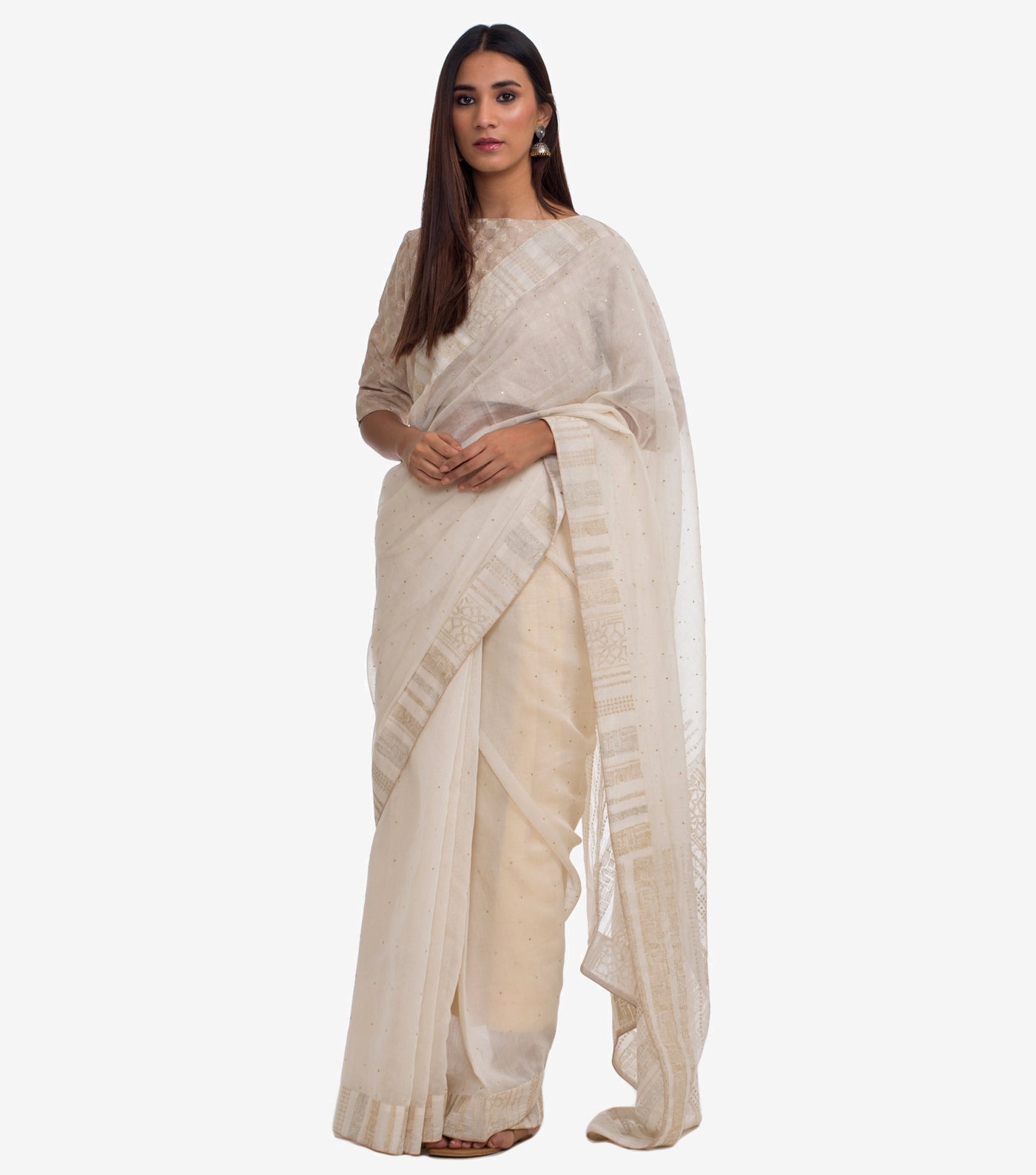 White Embroidered Chanderi Sari