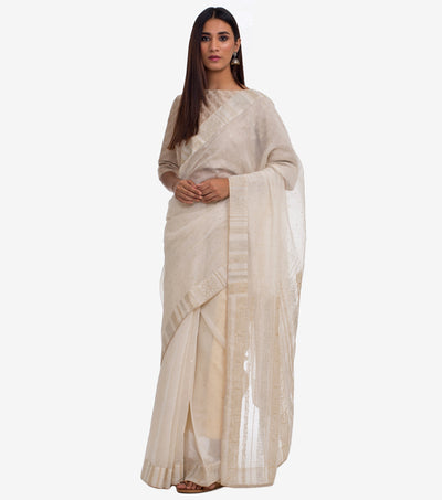 White Embroidered Chanderi Sari