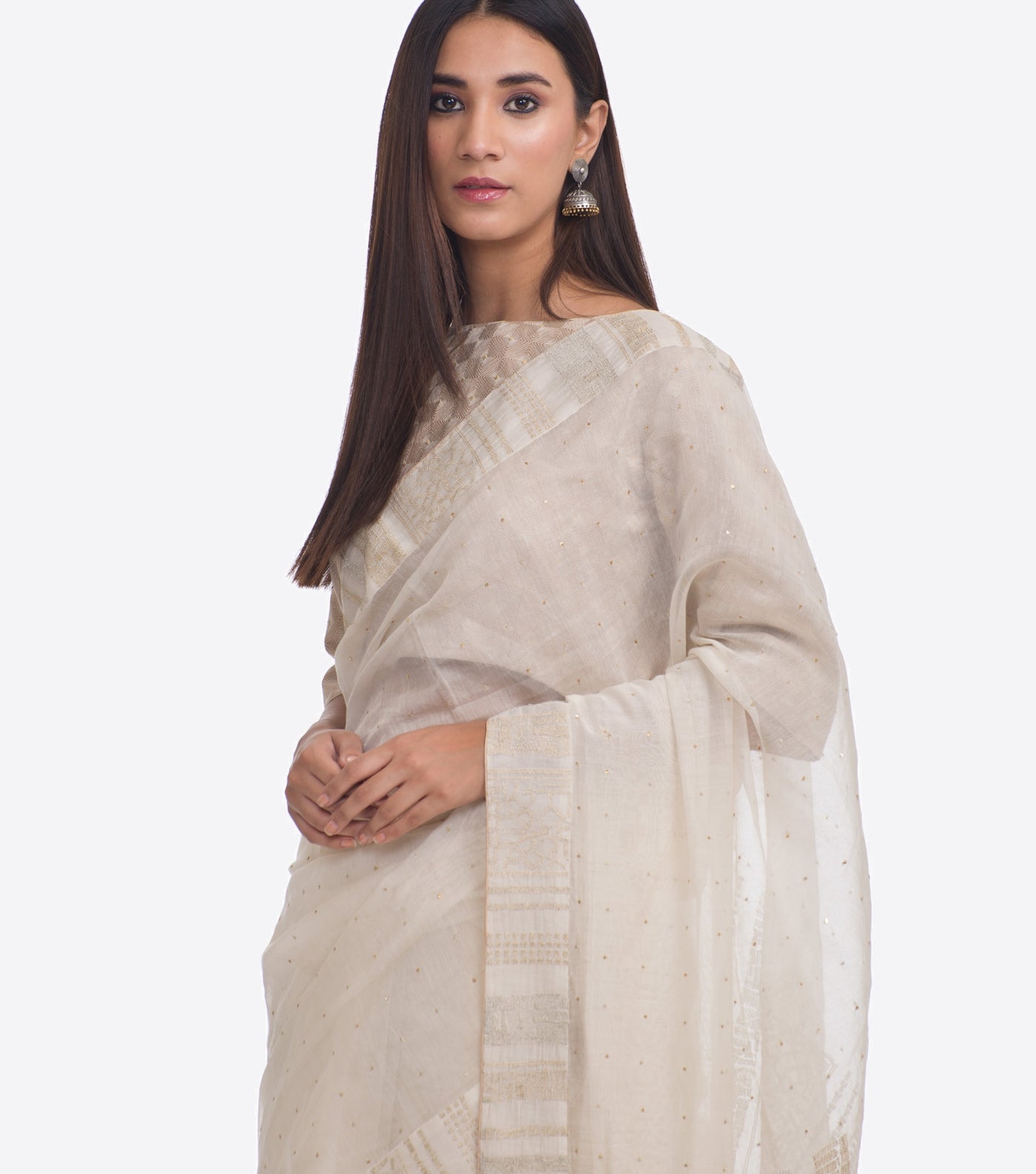 White Embroidered Chanderi Sari